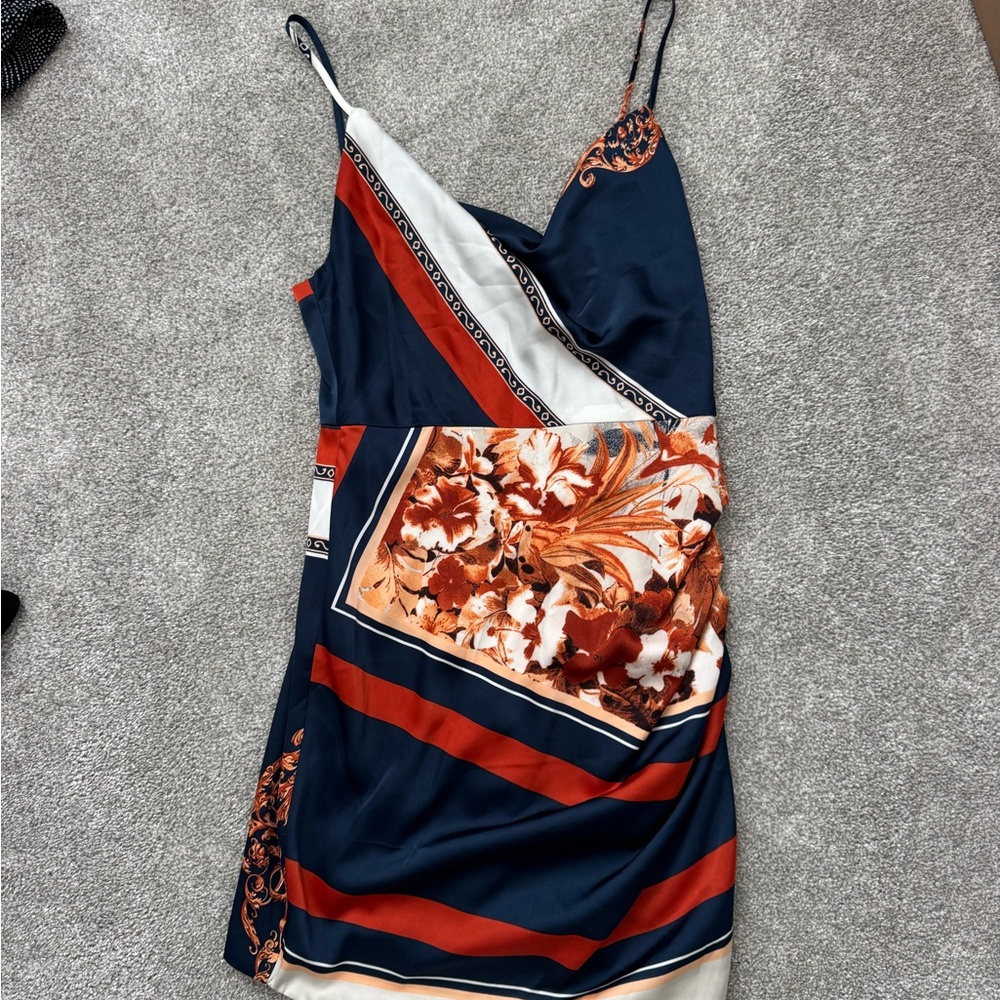 Elegant Navy and Orange Floral Dress